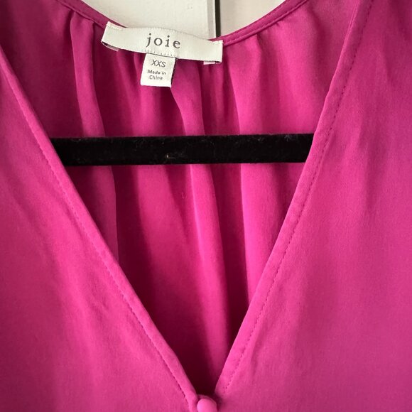 Joie Bolona Silk Poet Sleeve Top Sangria Color XXS - Picture 2 of 3